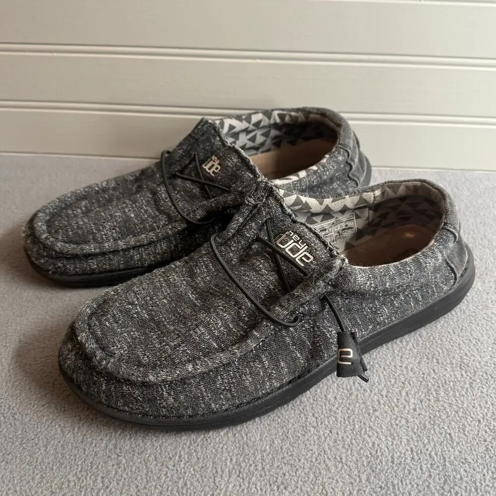 Hey Dude Wally B Stretch Mens 8 Black Melange Slip On‎ Comfort Casual